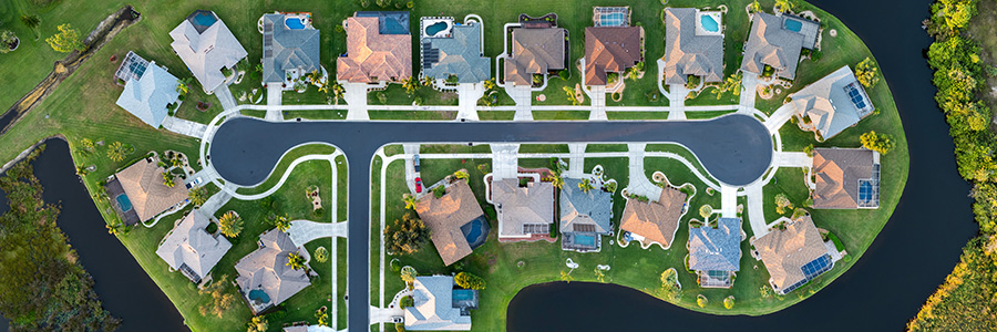 Aerial view of a neighborhood